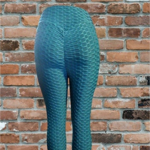 Turquoise Blue Scrunchy Tik Tok Leggings L - Picture 7 of 7